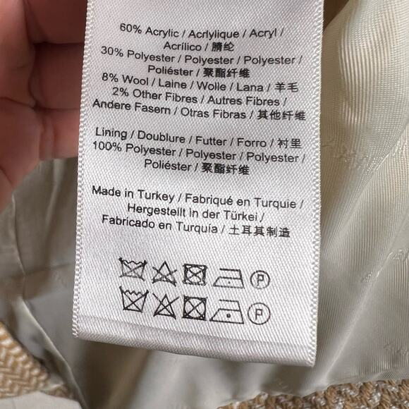 Anine Bing Tan Fishbone Wool Blend Double Breasted Relaxed Blazer Jacket Size S - Picture 16 of 16